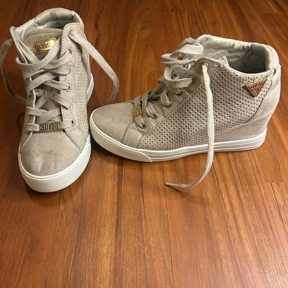 Guess women’s Tan High-Top Sneakers